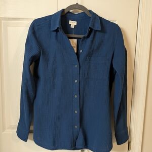 J. Crew Factory Top Blouse XS NWT - Double Gauze Button Up Shirt Seaport Blue